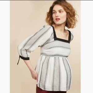 Mimi Maternity Baby doll tie sleeve striped blouse